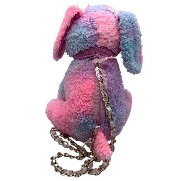 Puppy Dog Plush Stuffed Animal Purse Chain Strap Zip Open 9" Multicolor - Picture 3 of 7